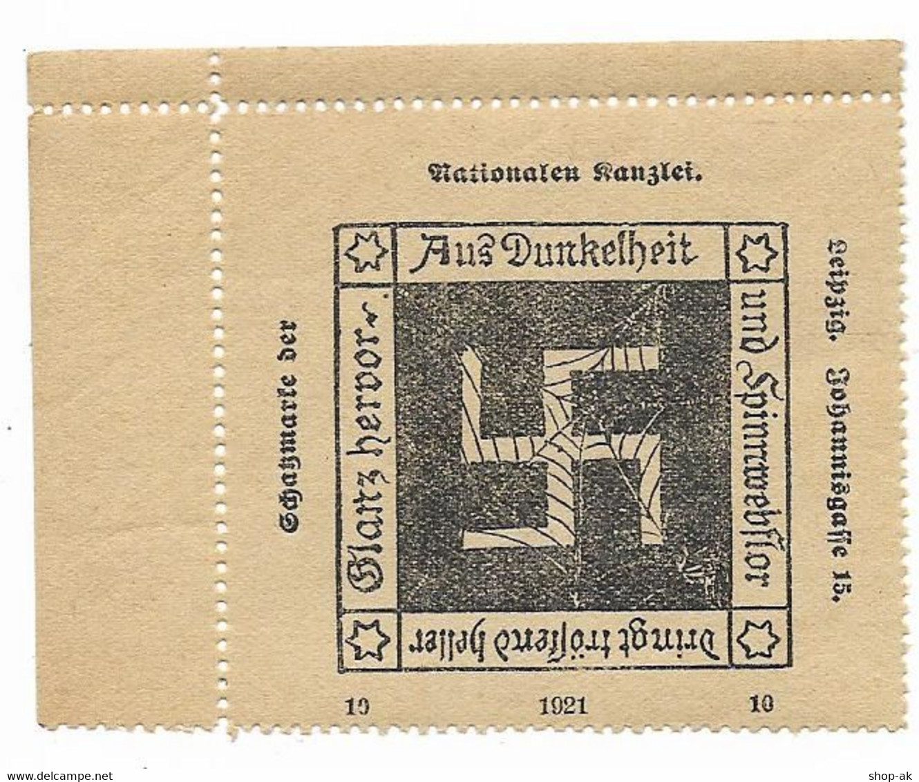 V4460/ Vignette Schatzmarke Der Nationalen Kanzlei 1921 Leipzig  NSDAP ? - 1939-45