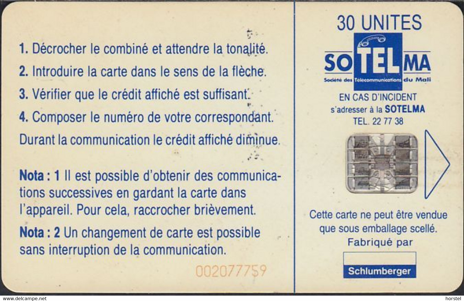 Mali - 19 - SOTELMA - 40 Units - Chip SC7 - Telephon Shop - Mali