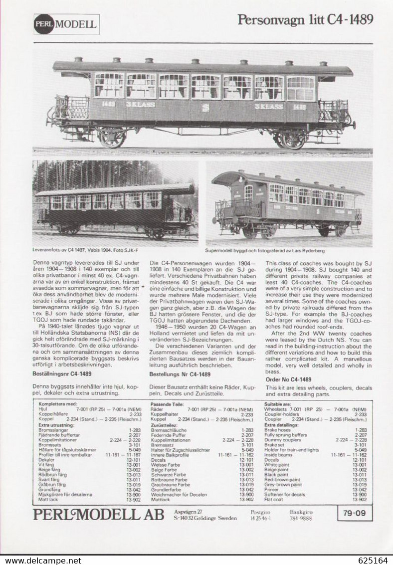 Catalogue PERL MODELL 1979/80 Svenska Järnvägsmodeller Och Tillbehör Skala 1:87 HO - En Suédois - Non Classés