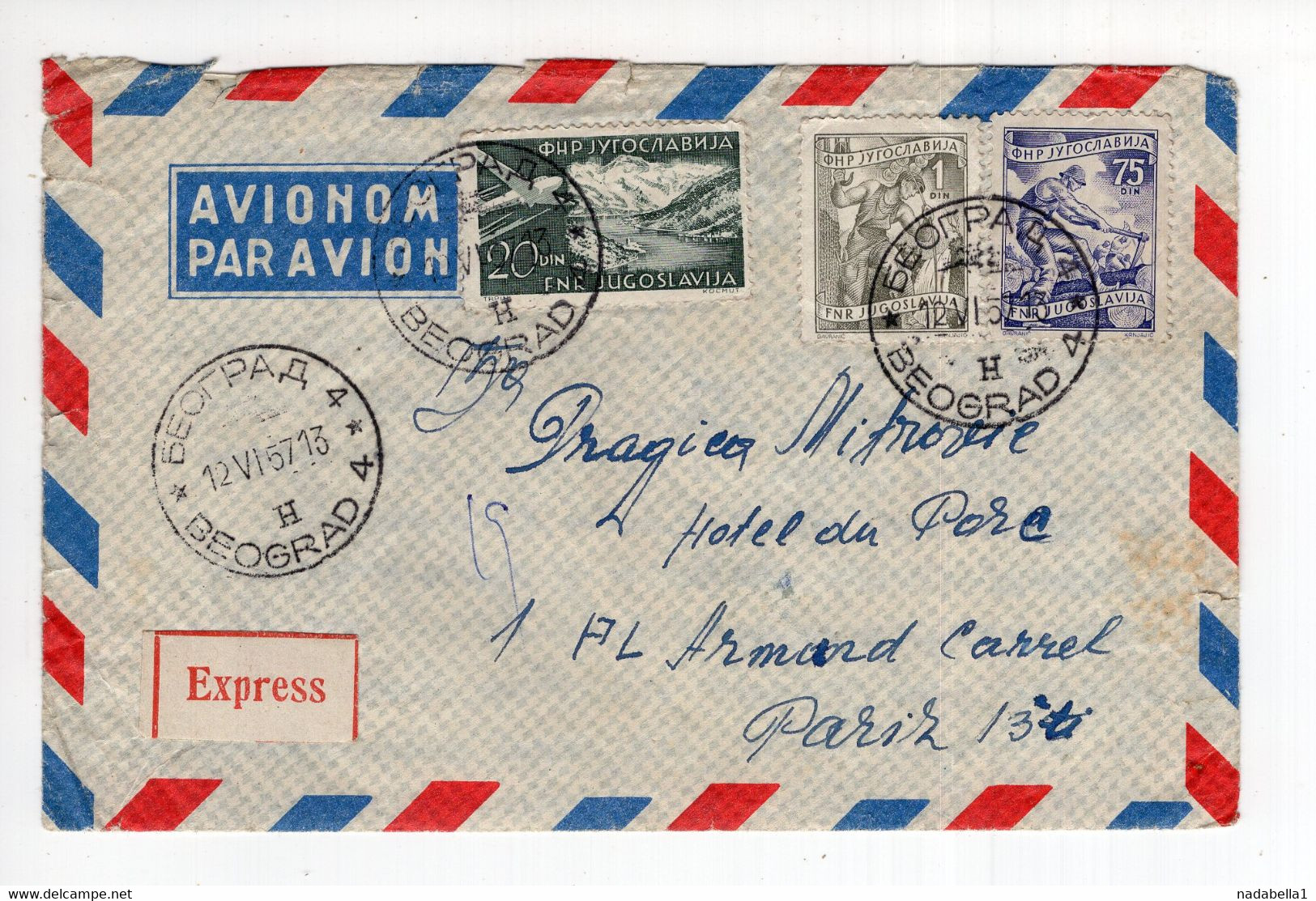 1957. YUGOSLAVIA,SERBIA,BELGRADE,EXPRESS AIRMAIL COVER TO FRANCE,PARIS - Poste Aérienne
