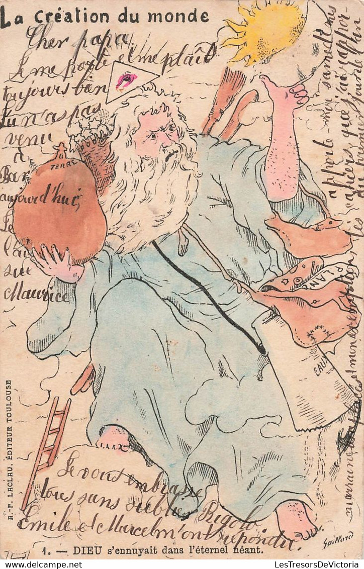 CPA Illustrateur La Creation Du Monde - 1 - Dieu S'ennuyait - Laclau Editeur - 1904 - Religion - Ohne Zuordnung