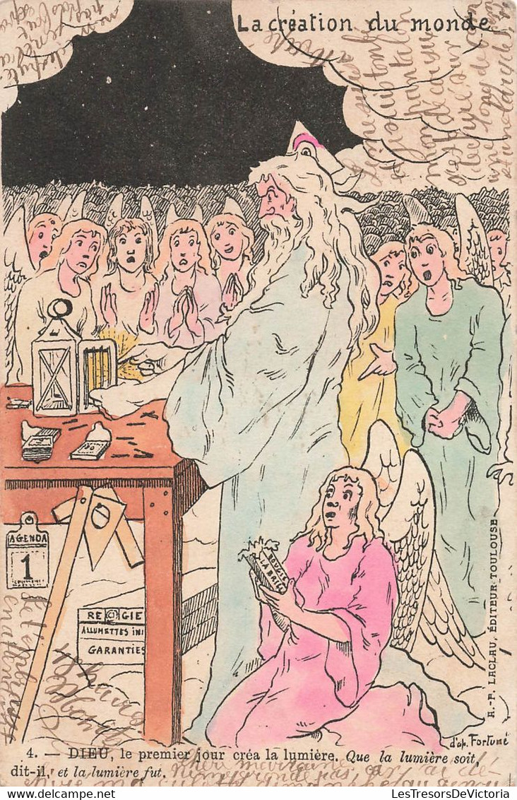 CPA Illustrateur La Creation Du Monde - 4 - Dieu Crea La Lumiere - Laclau Editeur - Nully 1904 - Religion - Humour - Zonder Classificatie