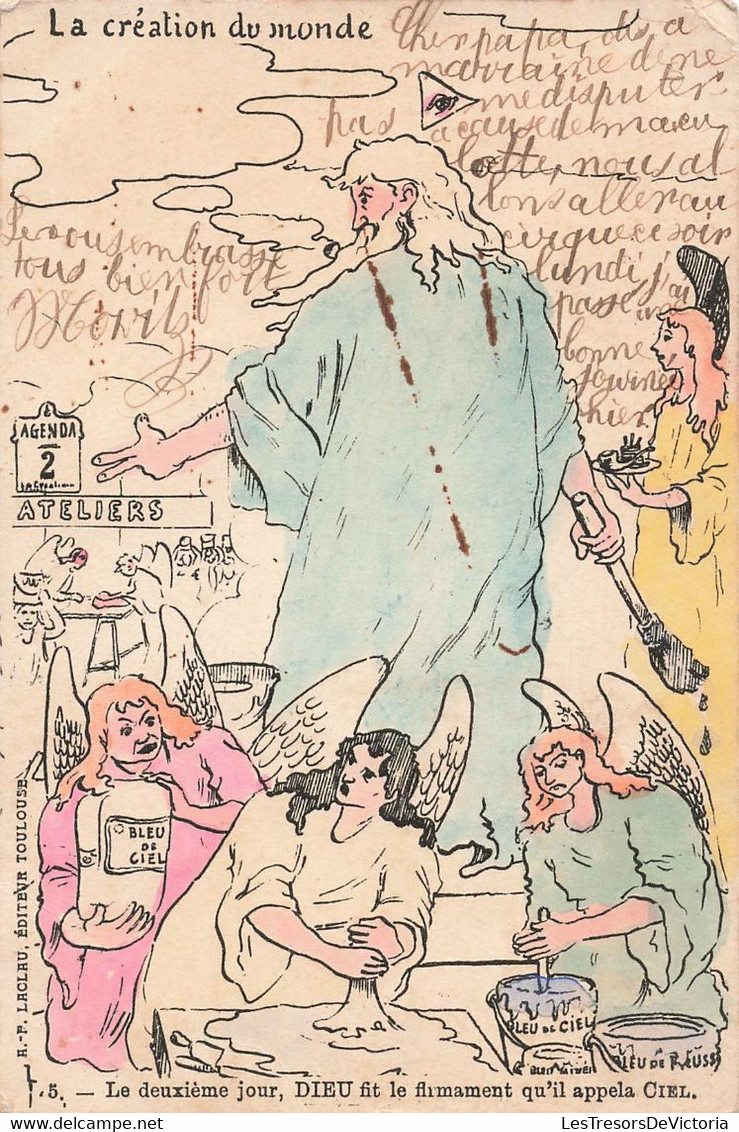 CPA Illustrateur La Creation Du Monde - 5 - Dieu Crea Le Firmament Ciel- Laclau Editeur - Nully 1904 - Religion - Humour - Unclassified