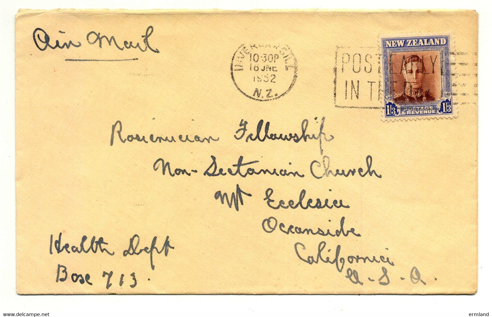 Neuseeland, New Zealand, Invercargill 1952, Michel Nr. 296, Nach Oceanside, CA, USA, Luftpost, Air Mail - Brieven En Documenten