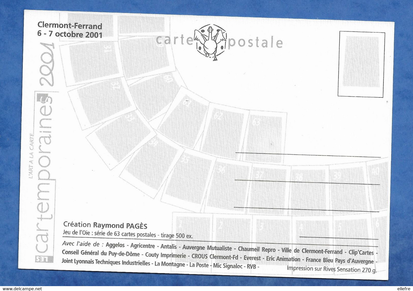 CPM Illustrateur Raymond Pagès - Le Jeu De L' Oie - Clermont Ferrand 2001 - Tirage 500 Exp - Pages