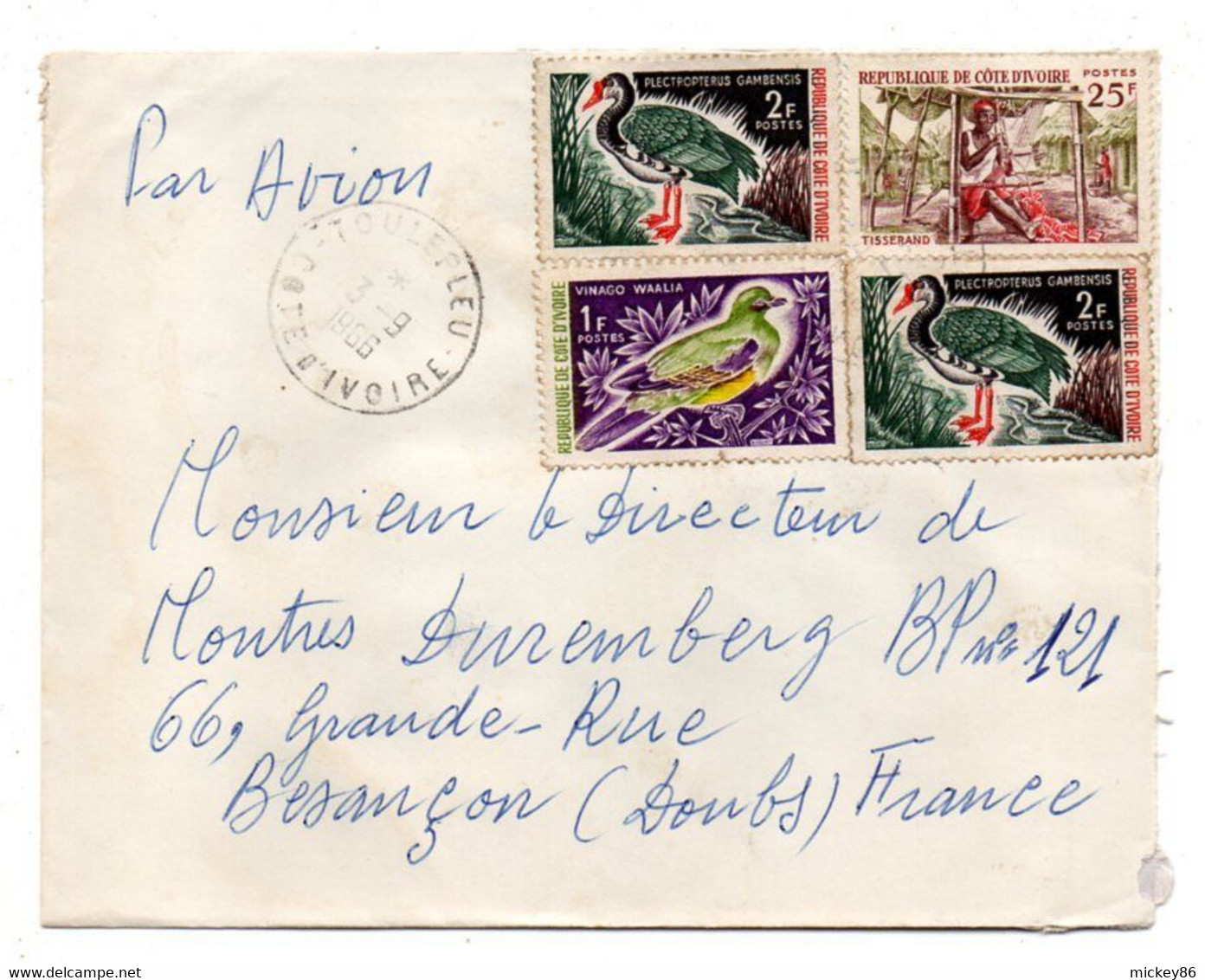 Côte D'Ivoire-1966- Lettre TOULEPLEU   Pour Besançon-25--tp  Oiseaux  Sur Lettre..cachet......à Saisir - Costa D'Avorio (1960-...)