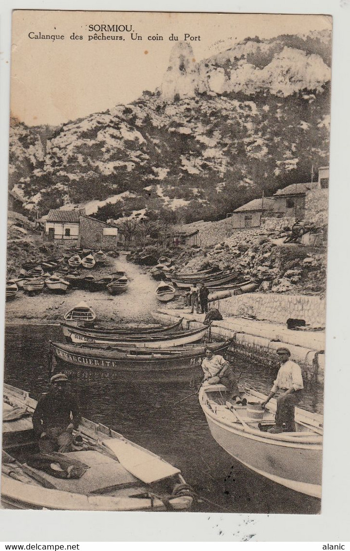 CPA -SORMIOU CALANQUE DES PECHEURS UN COIN DU PORT -Animée-Circulée 1928.TBE-RARE - Quartiers Sud, Mazargues, Bonneveine, Pointe Rouge, Calanques