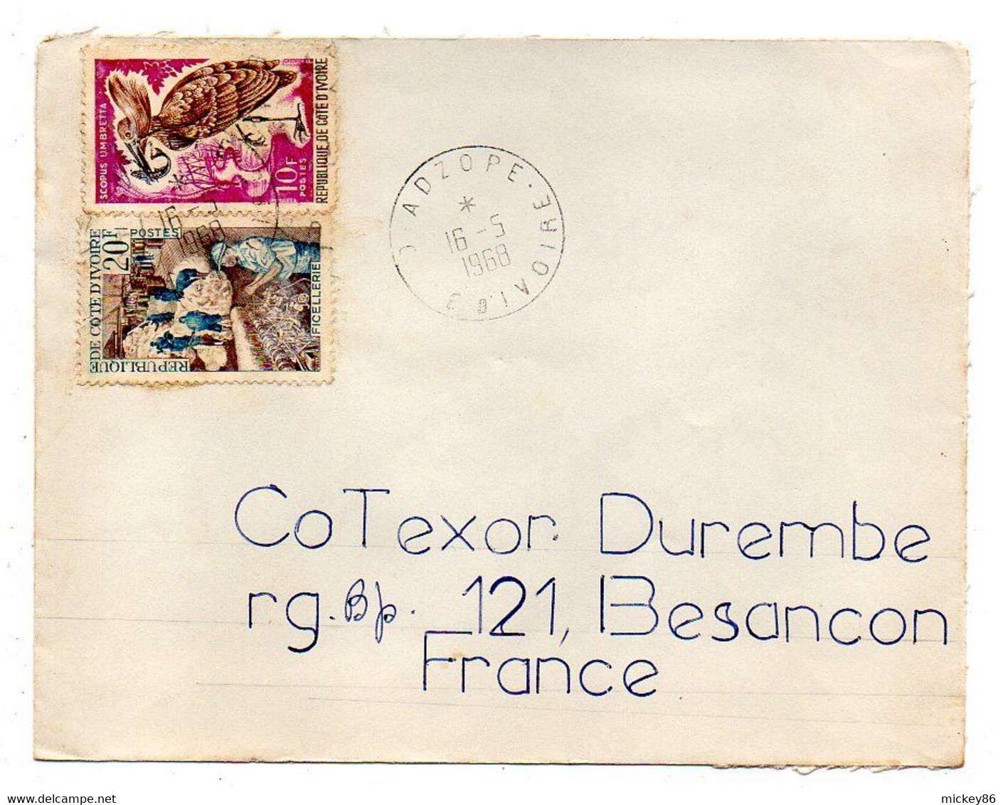 Côte D'Ivoire-1968- Lettre  ADZOPE   Pour Besançon-25--tp Divers   Sur Lettre....cachet......à Saisir - Costa D'Avorio (1960-...)