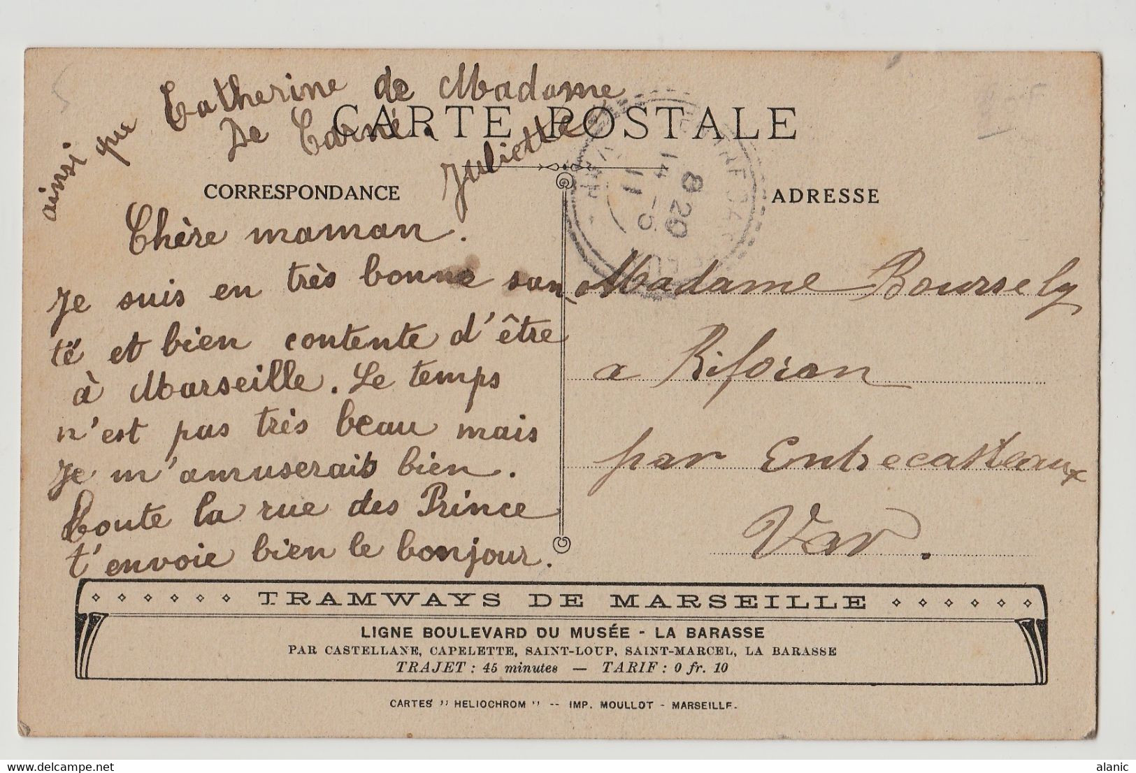 CPA -  (13 Marseille) - Vallon De La Barasse, Près Marseille Circulée 1911 ANIMEE - Saint Marcel, La Barasse, St Menet