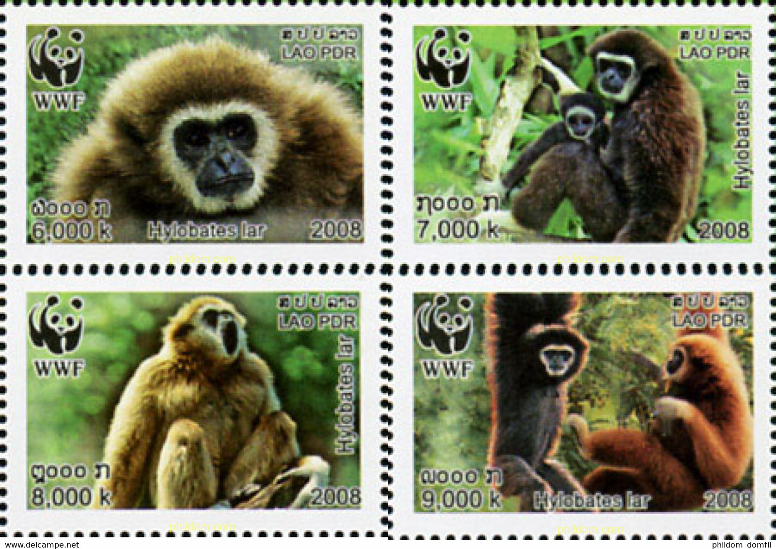 213716 MNH LAOS 2008 WWF. GIBON DE MANOS BLANCAS - Chimpanzees