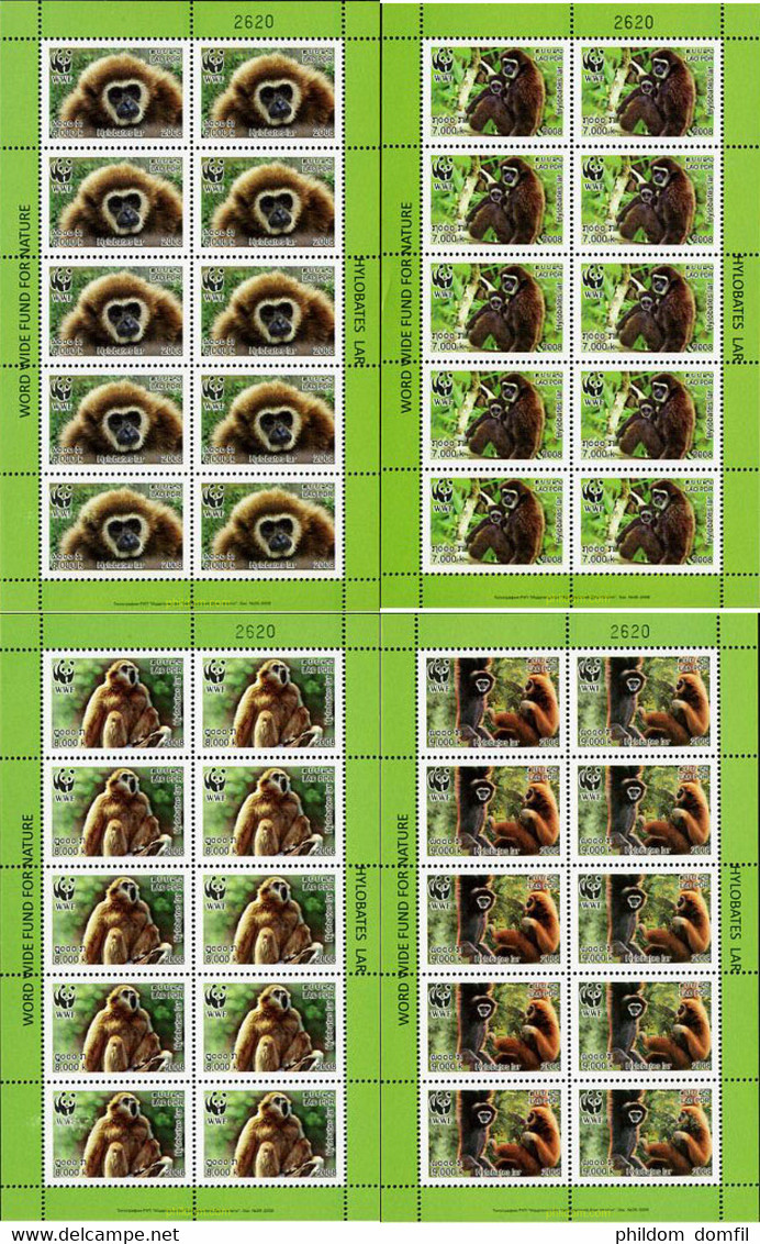 213720 MNH LAOS 2008 WWF. GIBON DE MANOS BLANCAS - Chimpancés