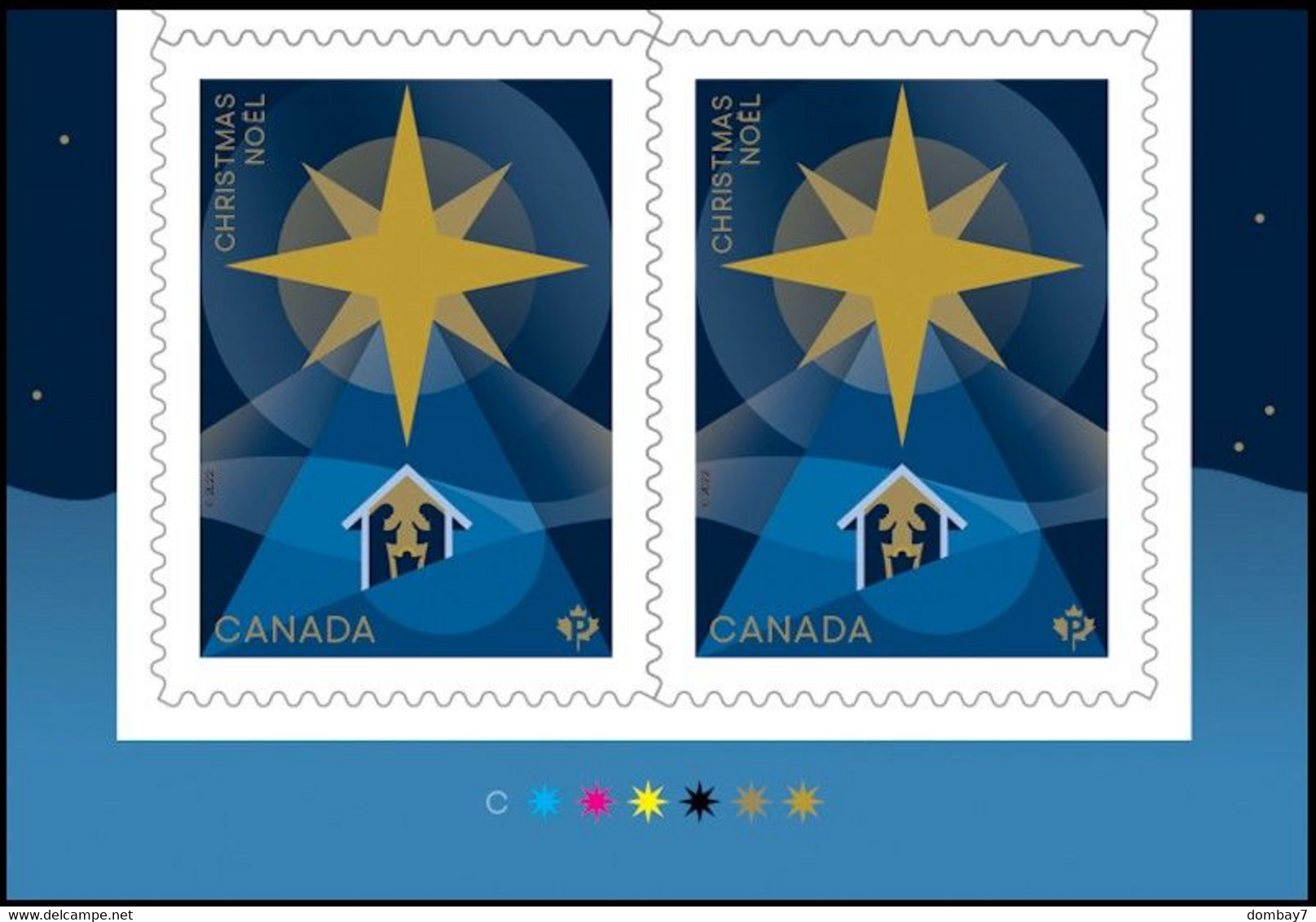 Qc. STAR OF BETHLEHEM = NATIVITY = CHRISTMAS = Pair Cut From Booklet  With COLOUR ID Marks MNH Canada 2022 - Unused Stamps