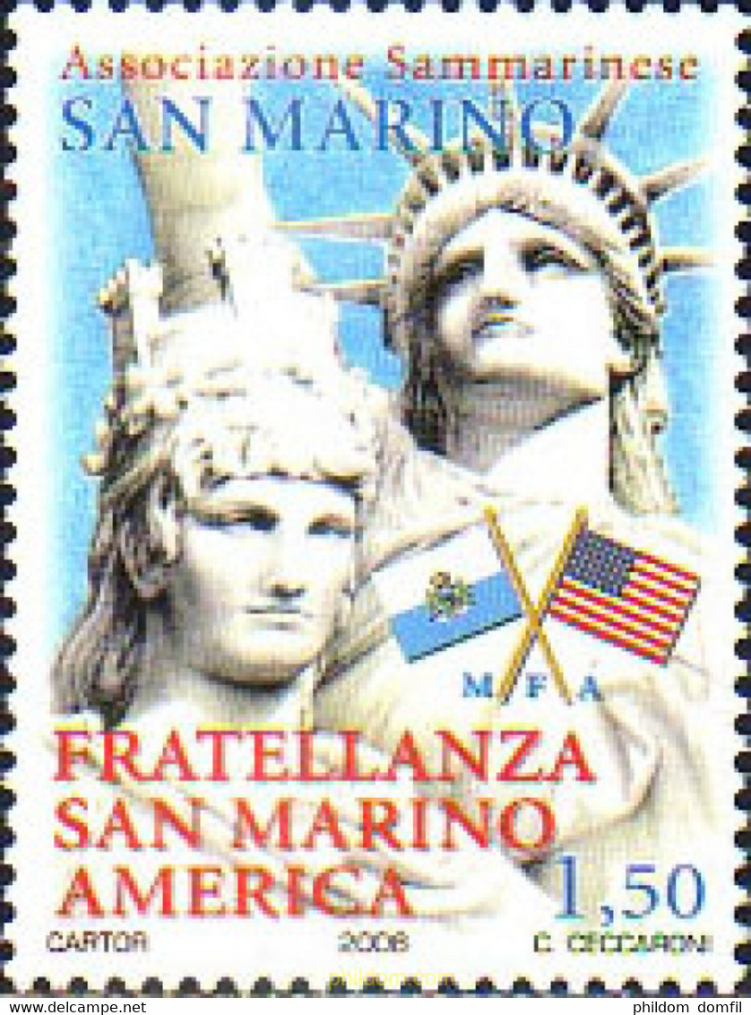 220113 MNH SAN MARINO 2008 30 ANIVERSARIO DE LA AMISTAD MUTUA SAN MARINO-AMEERICA - Used Stamps