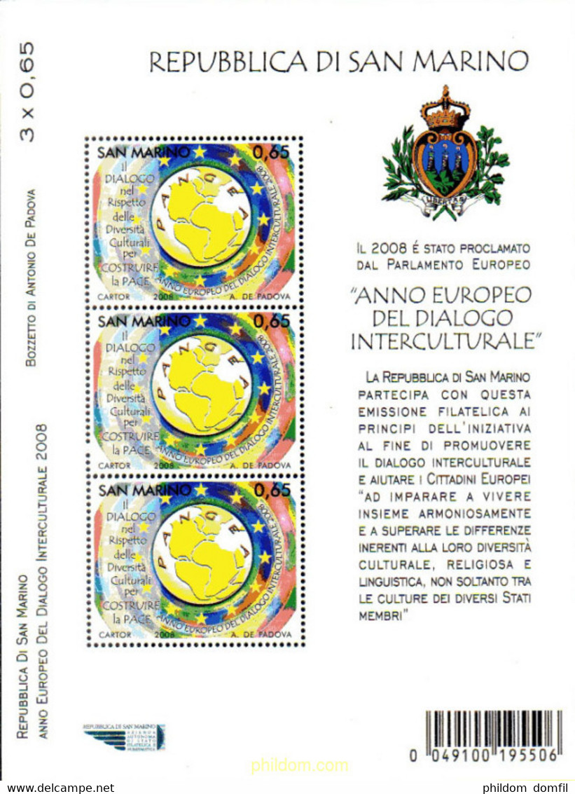 220115 MNH SAN MARINO 2008 AÑO EUROPEO DEL DIALOGO INTERCULTURAL - Used Stamps