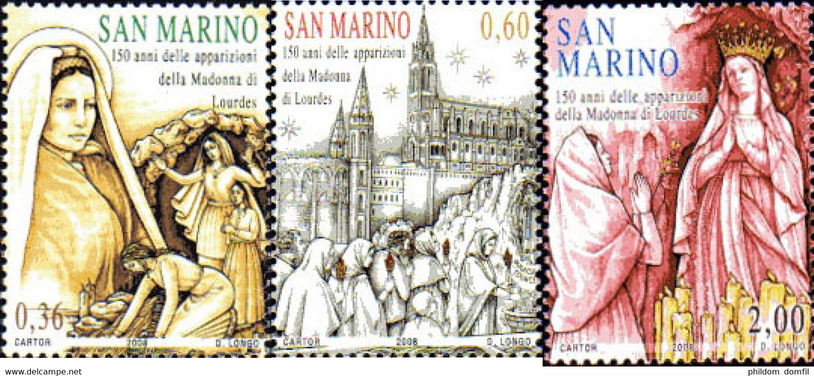 251208 MNH SAN MARINO 2008 150 ANIVERSARIO DE LA APARICION DE LA VIRGEN EN LURDES - Gebraucht