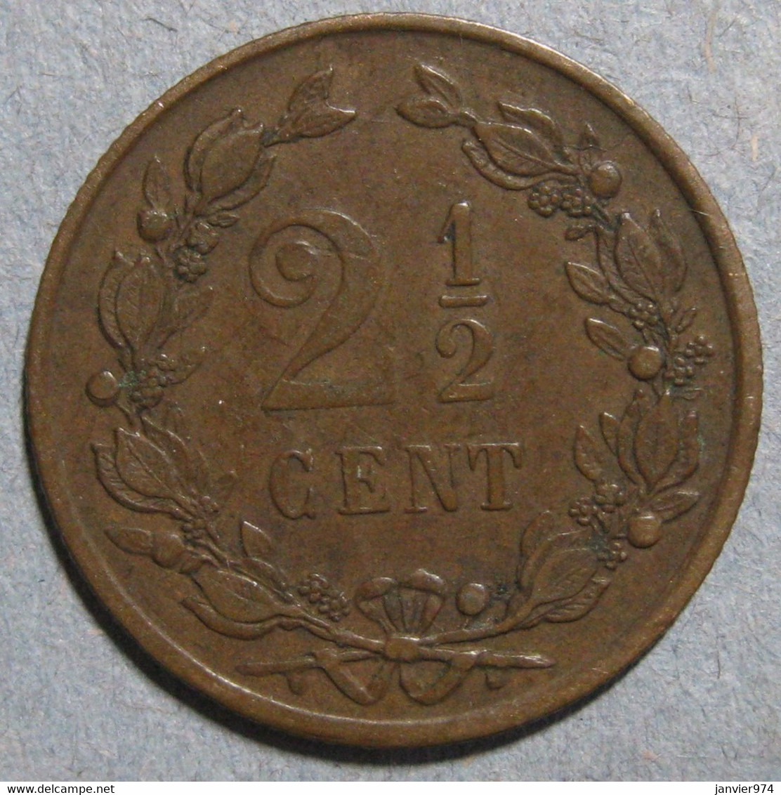 Pays Bas 2 1/2 Cents 1877 Willem III, En Bronze , KM# 108 - 1849-1890 : Willem III