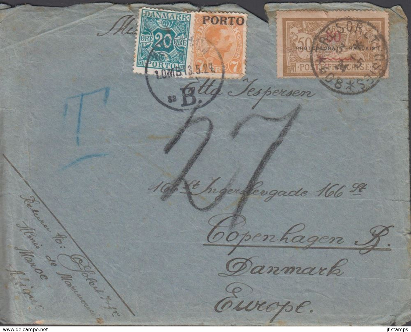 1924. MAROC. Interesting Cover (tears) And Letter From Soldier In The The French Foreign Leg... (Michel 14+ ) - JF434590 - Postage Due