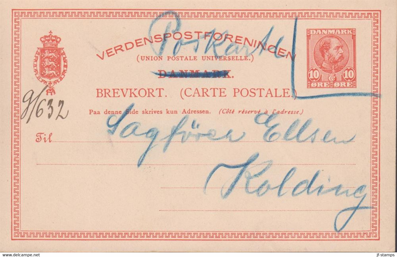 1907. DANMARK. BREVKORT 10 ØRE Christian IX Beautiful Card To Kolding Dated In Flensburg Germany And Not C... - JF434697 - Lettres & Documents