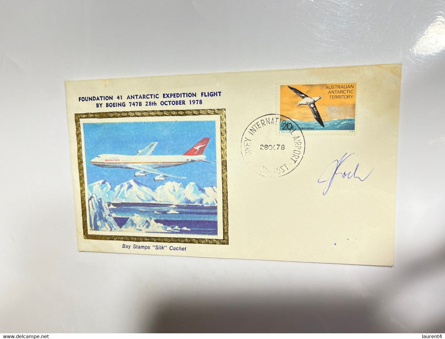 (2 M 9) Australia SILK FDC - QANTAS Boing 747B - Antactic Expedition Flight 1978 (signed Cover) - Erst- U. Sonderflugbriefe