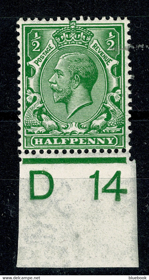 Ref 1580 - KGV GB 1/2d Green With D14 Plate Number SG 351 - Mint Stamp - Unused Stamps