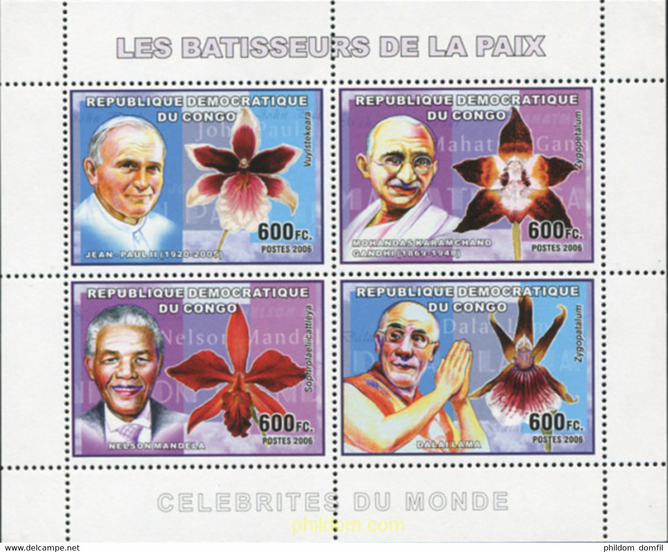 228565 MNH CONGO. República Democrática 2006 PERSONALIDADES Y FLORES - Oblitérés