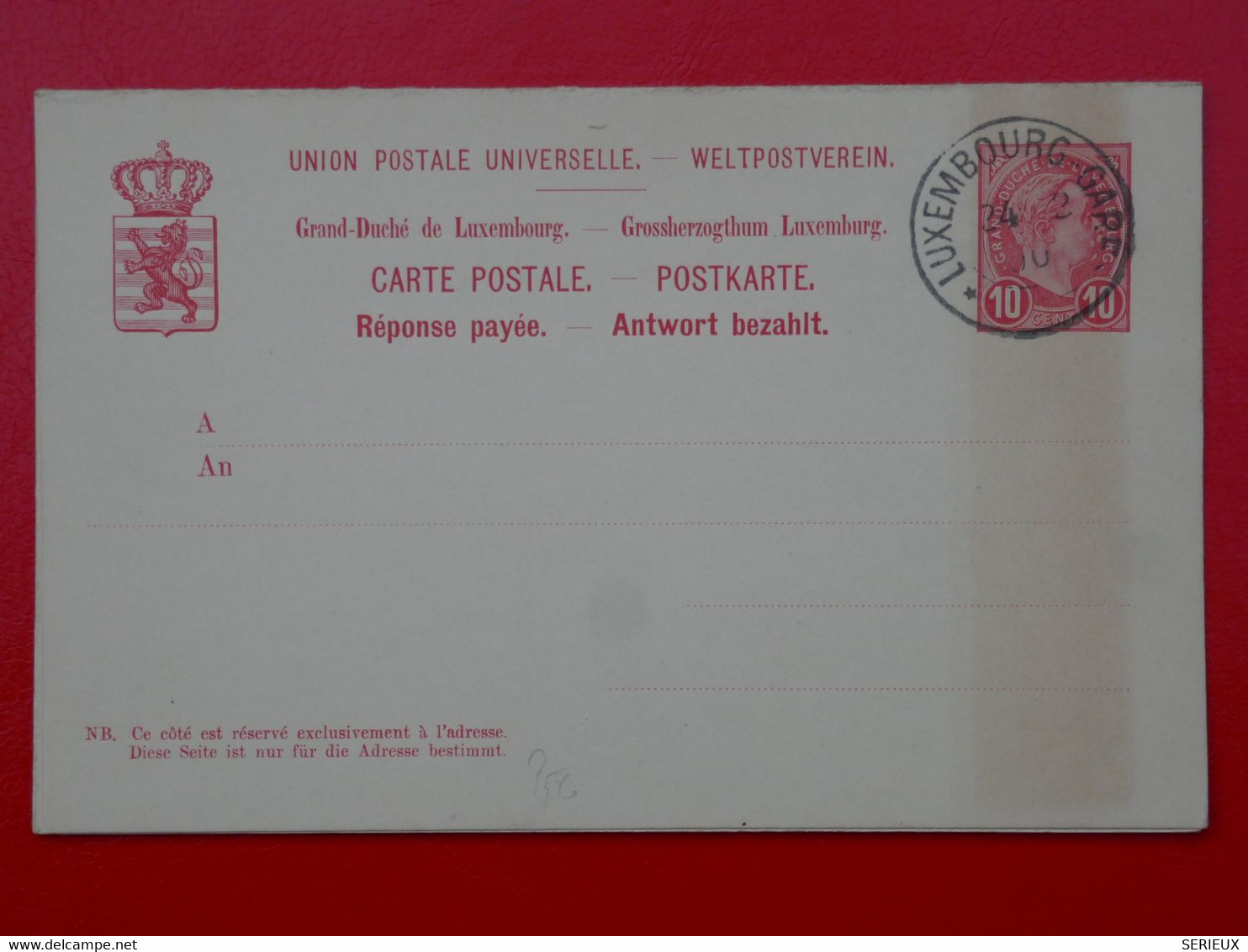 BI 9 LUXEMBOURG  BELLE  CARTE DOUBLE 1900  +AFFRANC. INTERESSANT++. - Interi Postali