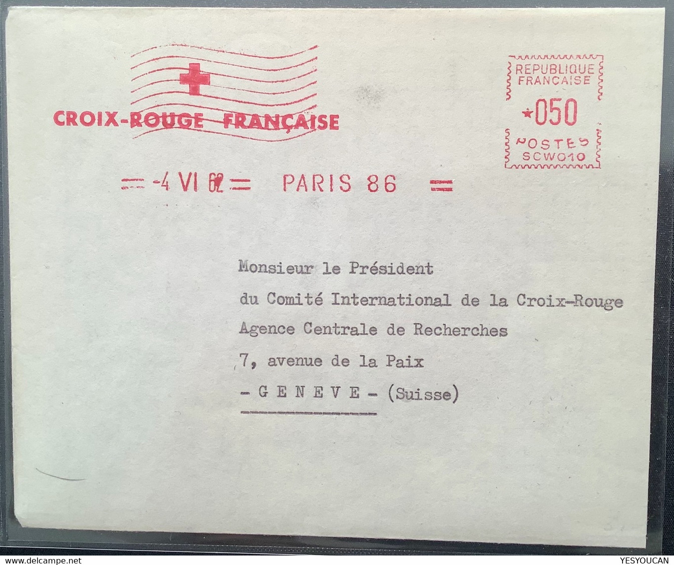 CROIX ROUGE FRANÇAISE PARIS1962 = GUERRE D’ ALGERIE>Genéve Suisse (Schweiz France Red Cross War Cover Lettre Pow - Guerra D'Algeria