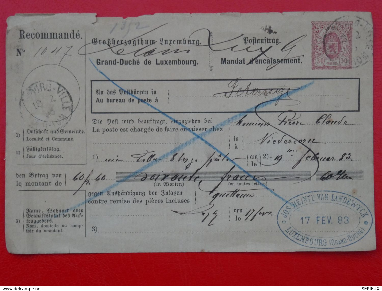 BI 9 LUXEMBOURG  BELLE  LETTRE  RECOM. ENTIER RR  1883 A  RABAT MAROC  +AFF. INTERESSANT - Interi Postali