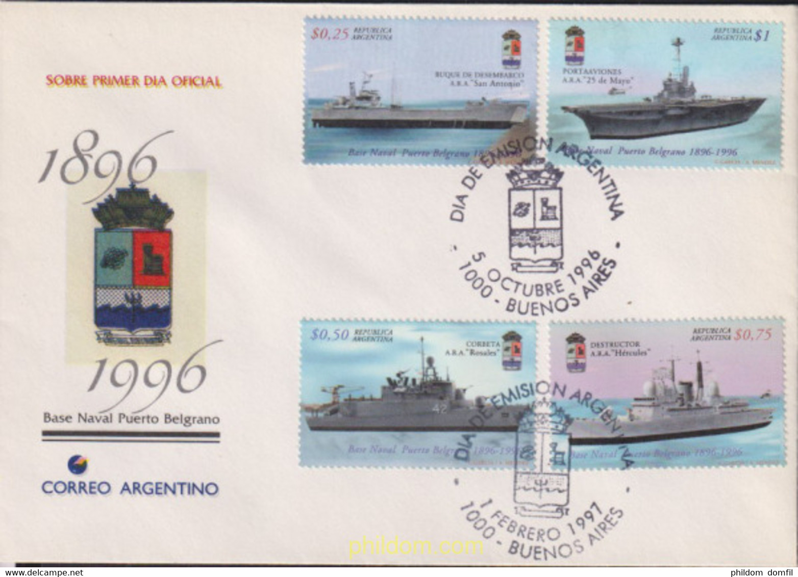 475455 MNH ARGENTINA 1997 CENTENARIO DE LA BASE NAVAL DE PUERTO BELGRAMO - Used Stamps