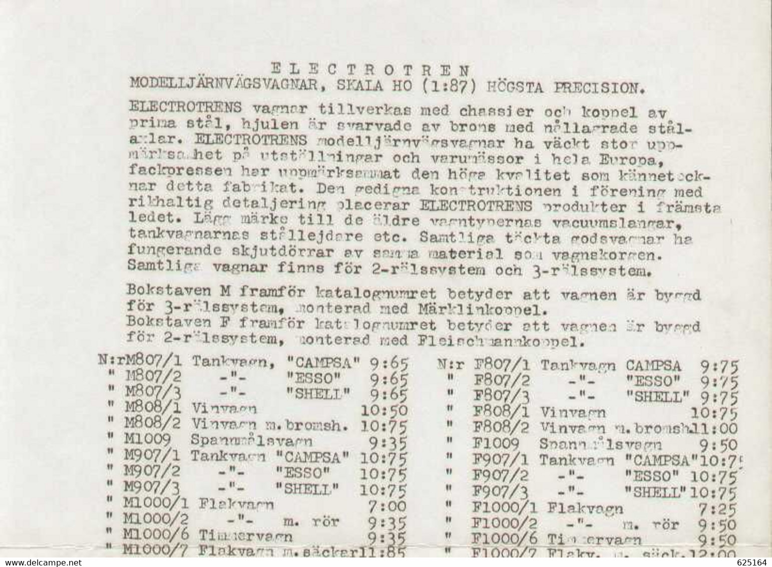 Catalogue ELECTROTREN ONLY PRISLISTA SEK 1990s For Marklin M & Fleischmann F. - En Suédois - Unclassified