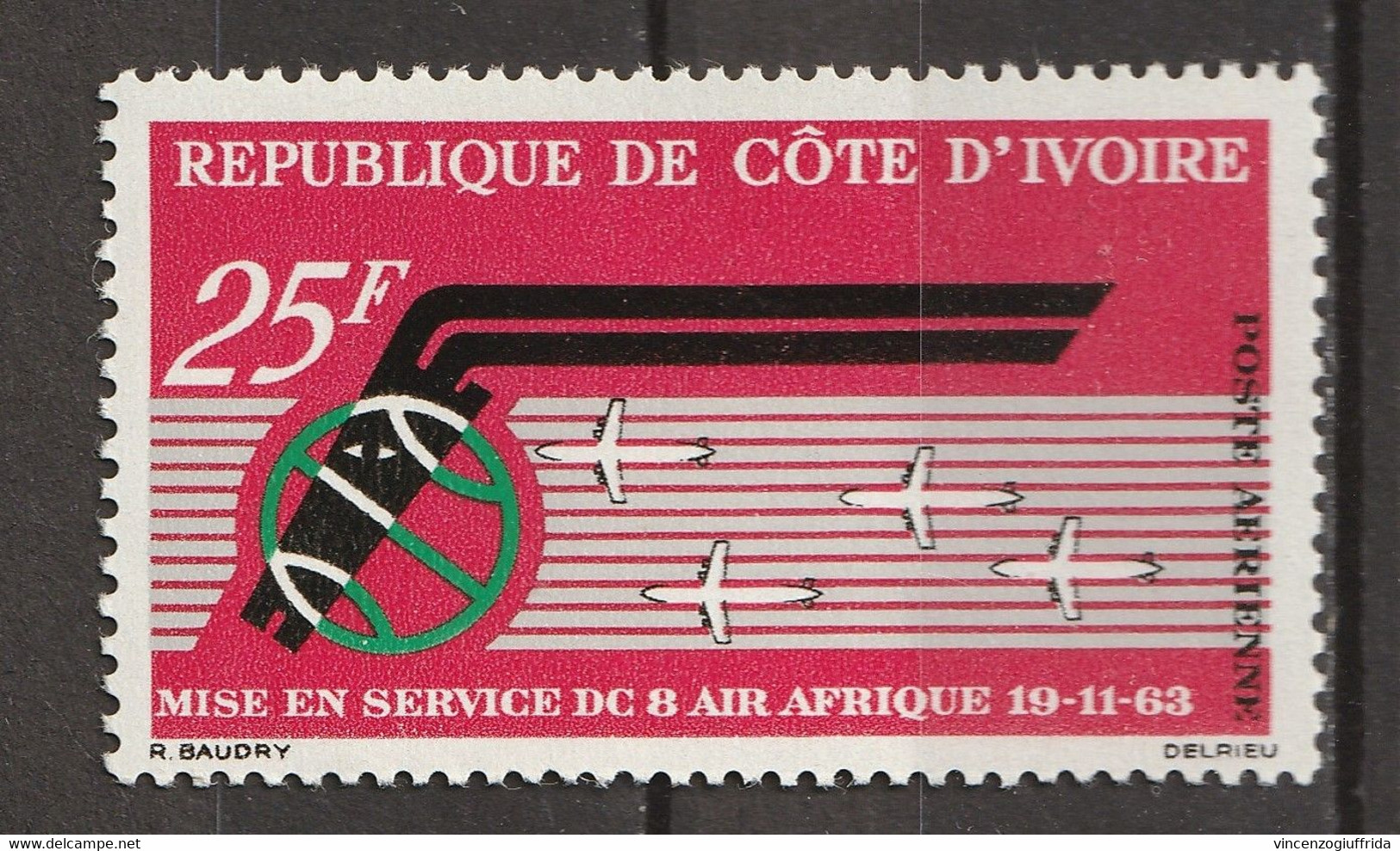 Cote D'Ivoire 1963 Posta Aerea - Il 1° Anniversario Dell'inaugurazione Del Servizio "Air Afrique" E "DC-8" MNH** - Collezioni