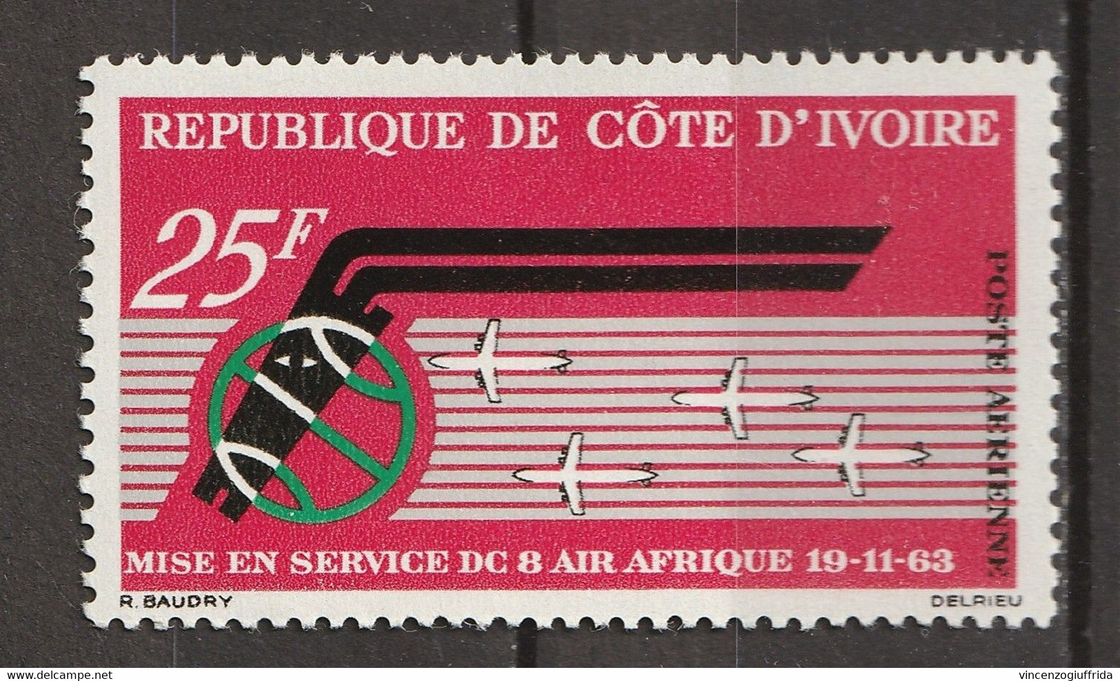 Cote D'Ivoire 1963 Posta Aerea - Il 1° Anniversario Dell'inaugurazione Del Servizio "Air Afrique" E "DC-8" MNH** - Collections