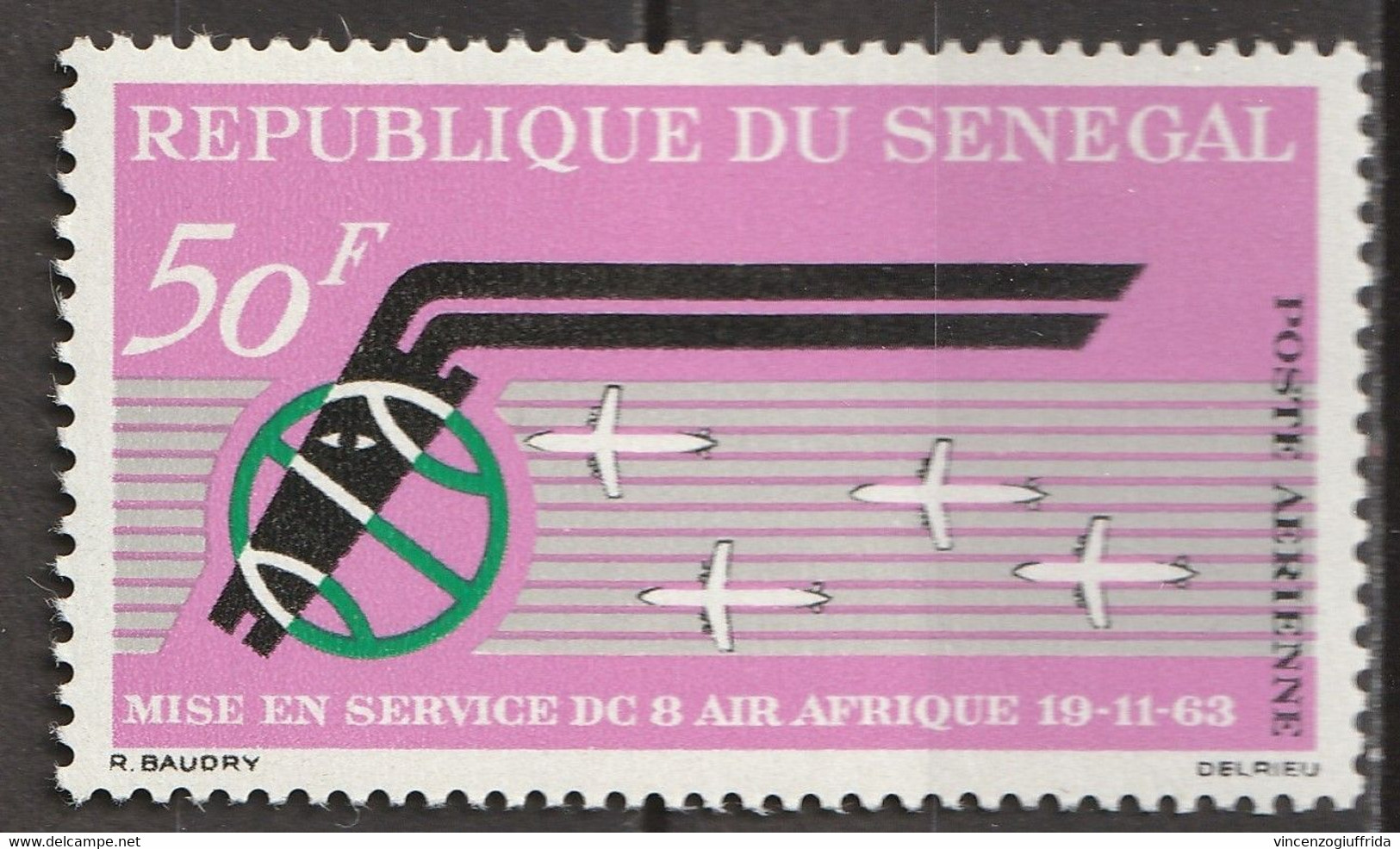 Republique Du Senegal 1963 Posta Aerea - Il 1°anniversario Dell'inaugurazione Del Servizio "Air Afrique" E "DC-8" MNH** - Collections