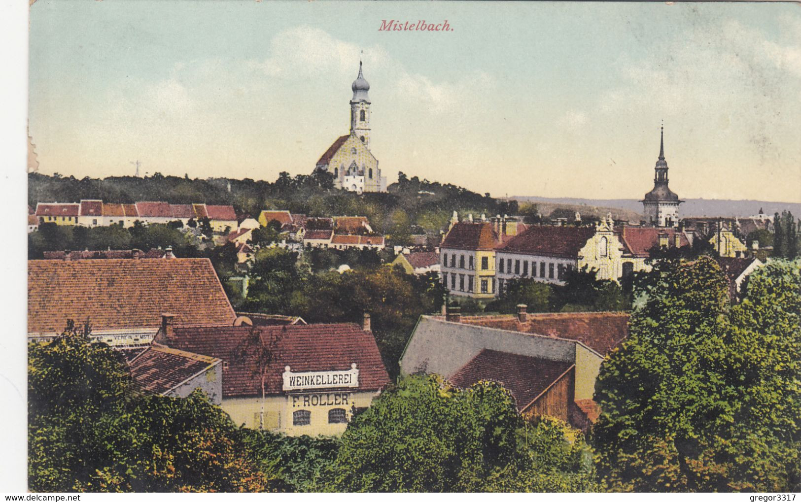 B9943) MISTELBACH - Weinkellerei F. KOLLER - Mit Kirche Im Hintergrund ALT! 1914 - Mistelbach