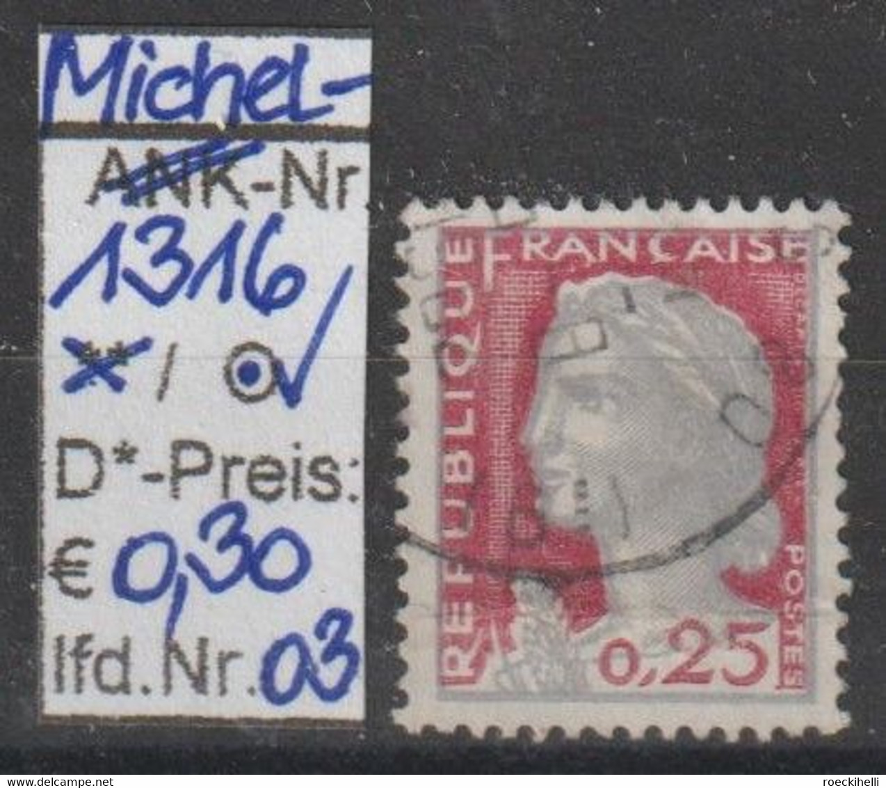 1960 - FRANKREICH - FM/DM "Marianne (Decaris)" 0,25 Fr Grau/karmin - O Gestempelt - S.Scan (fr 1316o 01-15) - 1960 Marianne De Decaris