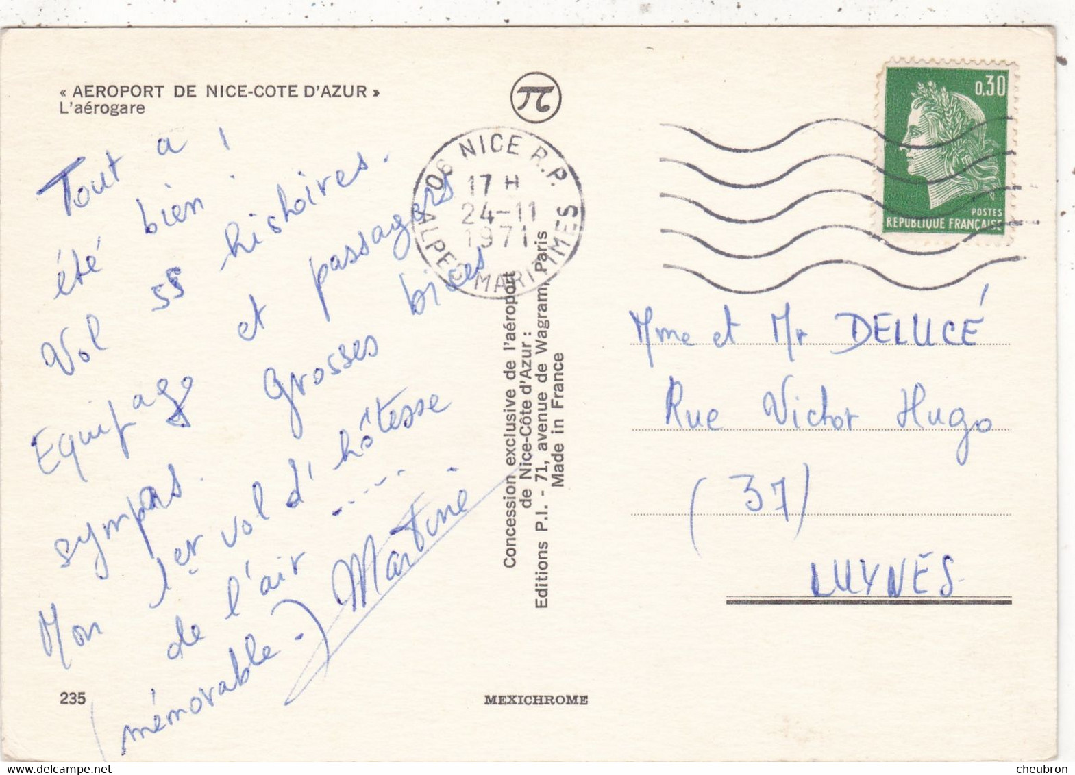 06. NICE. CPSM.  L'AEROGARE NICE COTE D'AZUR . ANNEE 1971 + TEXTE - Transport (air) - Airport