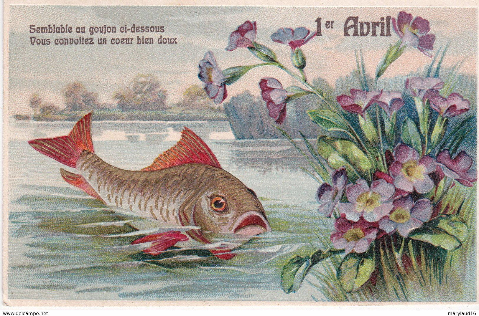 Gaufrée 1er Avril Semblable Au Goujon Ci Dessous Fantaisie Illustration Poisson Fleurs - 1er Avril - Poisson D'avril