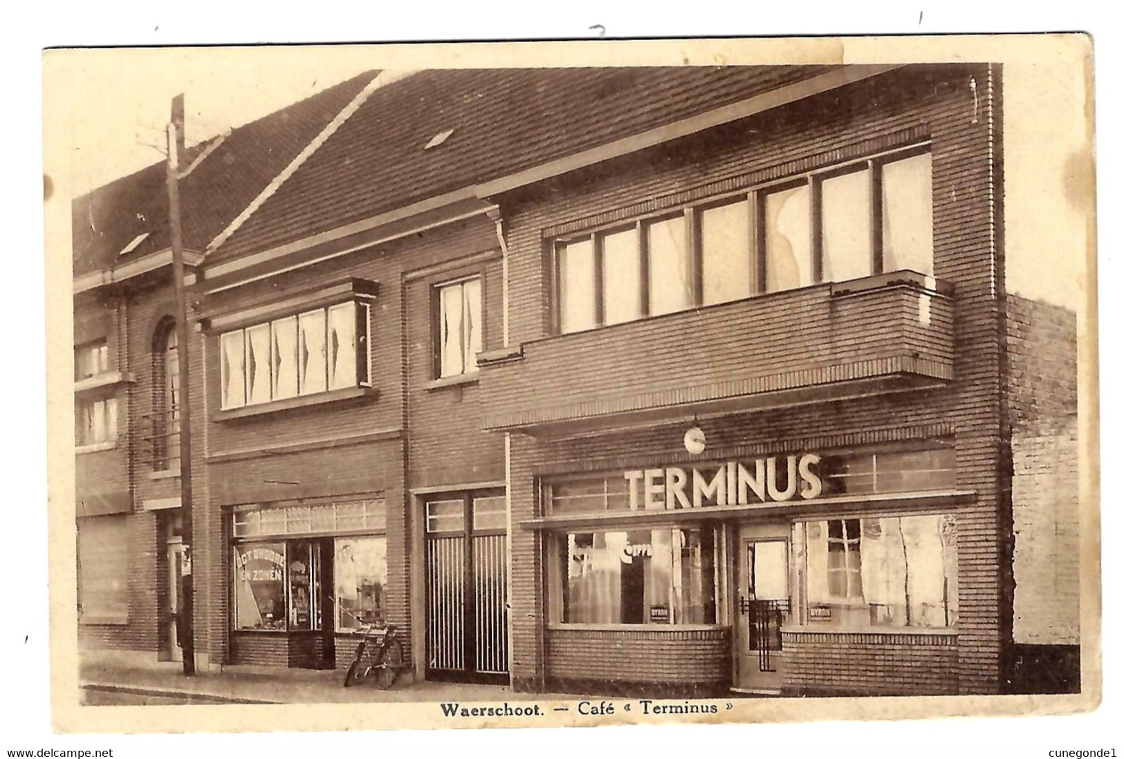 CPSM WAERSCHOOT / WAARSCHOOT : Café " TERMINUS " C. Pauwels, Schoolstraat - Em. Beernaert, Lokeren - Waarschoot