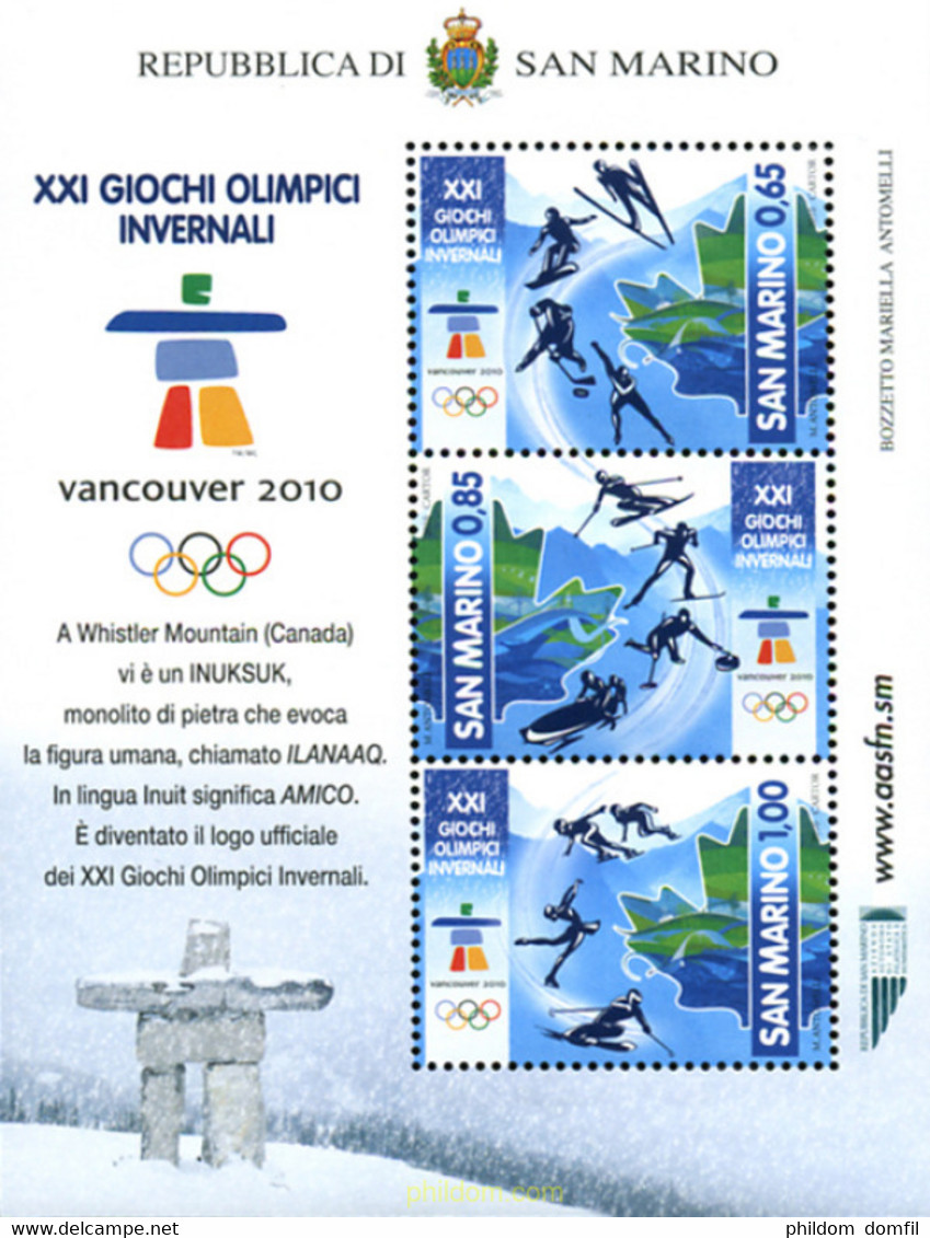 242815 MNH SAN MARINO 2010 21 JUEGOS OLIMPICOS INVIERNO VANCOUVER 2010 - Usati