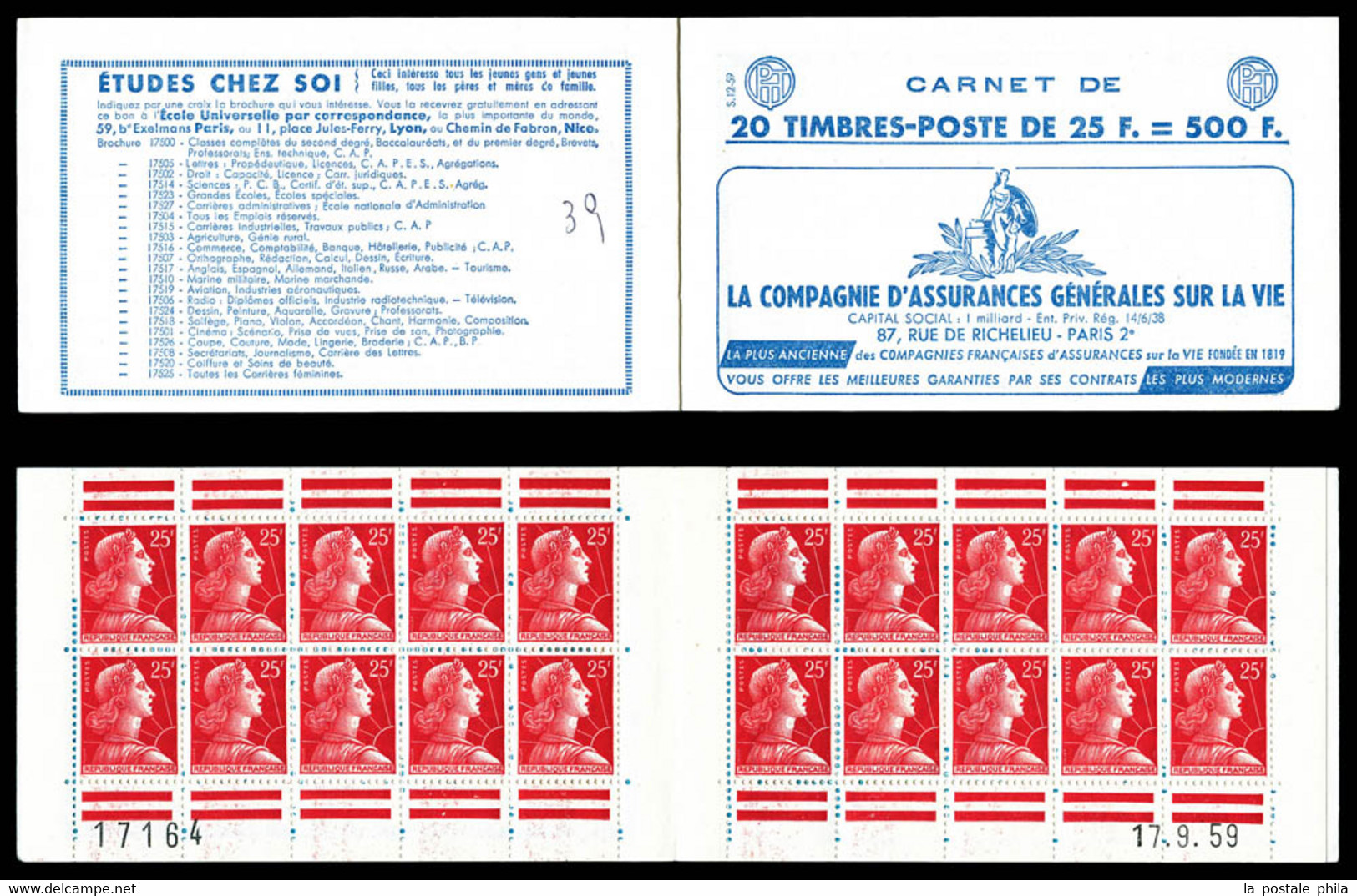 N°1011C-C2, Série 12-59, AG VIE Et EU, Daté Du 17.9.59, TB  Qualité: ** - Oude : 1906-1965