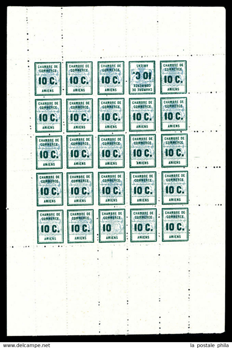 N°1, Amiens, Feuillet Complet De 25 Exemplaires Dont 10 SANS LE C (N°1a) Et TÊTE BÊCHE (N°1b), SUP (certificat)  Qualité - Timbres