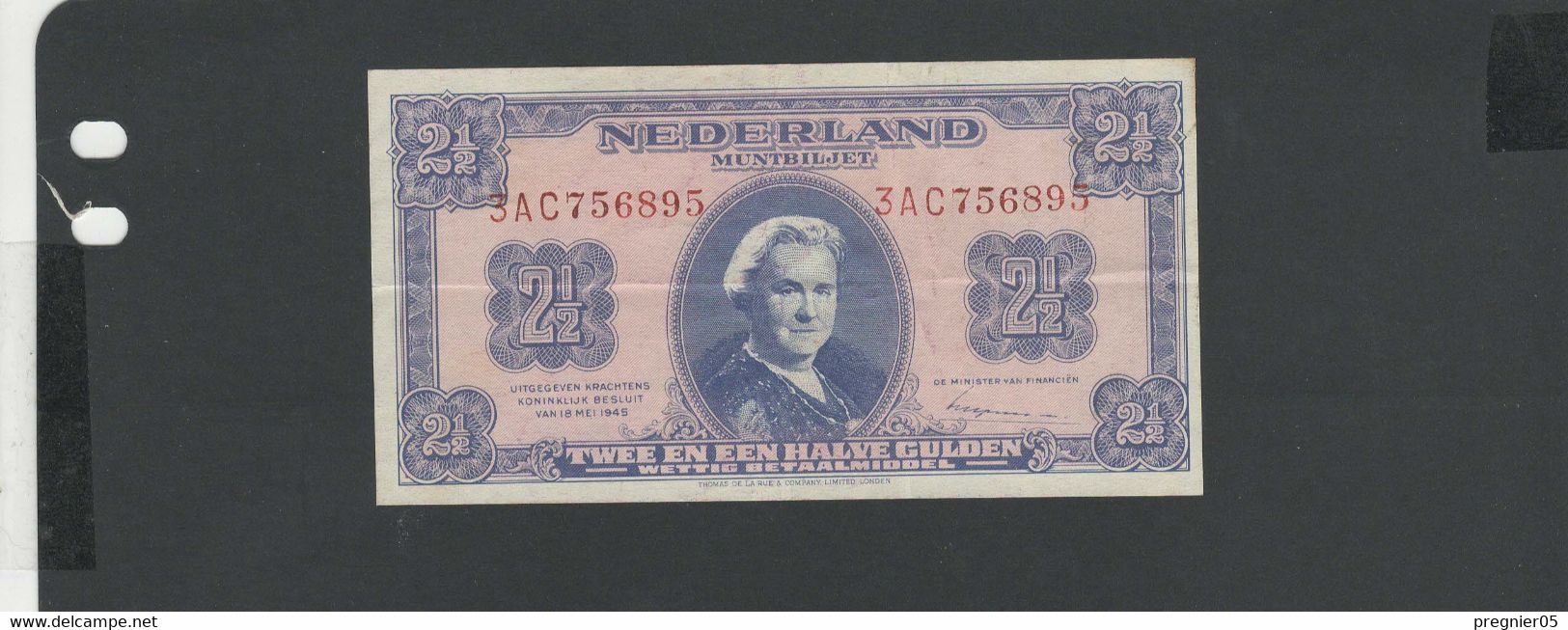 PAYS BAS -  Billet 2 1/2 Gulden 1945 SUP/XF Pick-71 N° 3AC - 2 1/2 Gulden