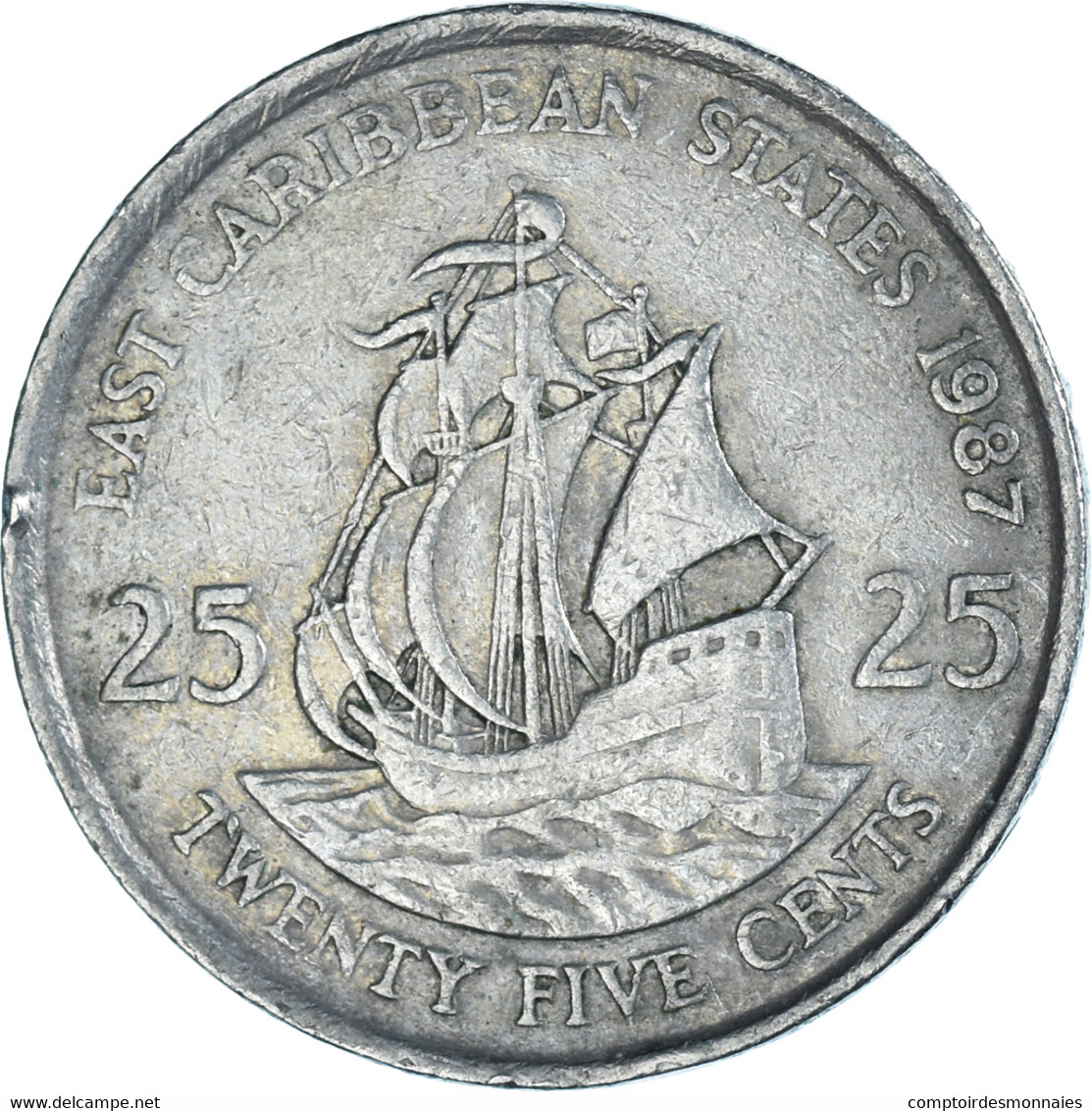 Monnaie, Etats Des Caraibes Orientales, 25 Cents, 1987 - Ostkaribischer Staaten