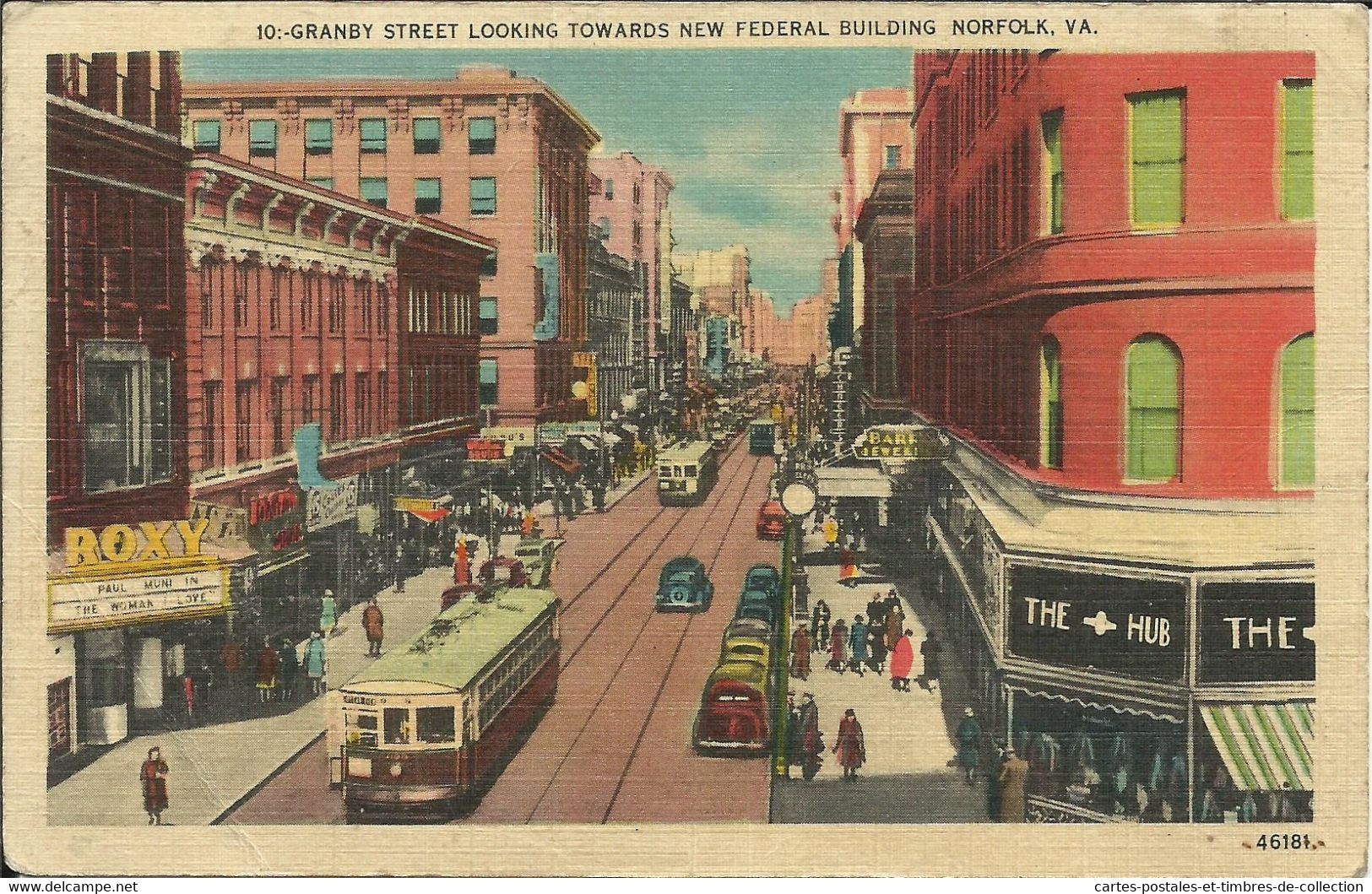 Granby Street Looking Towards New Federal Building , NORFOLK , VA , 1945 + Cachet Militaire De MARSEILLE , Voir Scans, µ - Norfolk