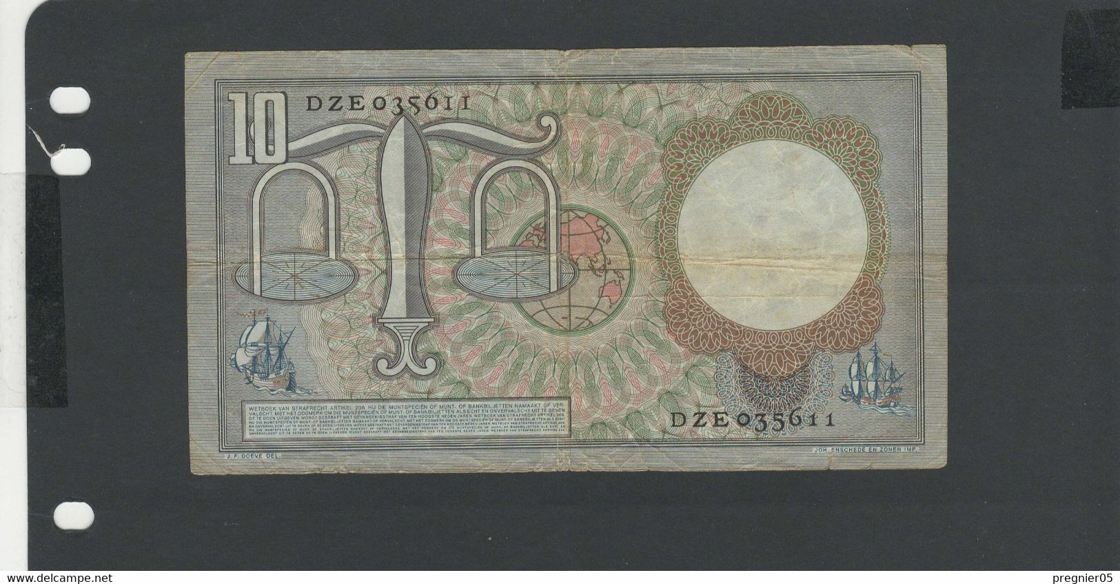 PAYS BAS -  Billet 10 Gulden 1953 TB/F Pick-85 N° DZE - 2 1/2  Florín Holandés (gulden)