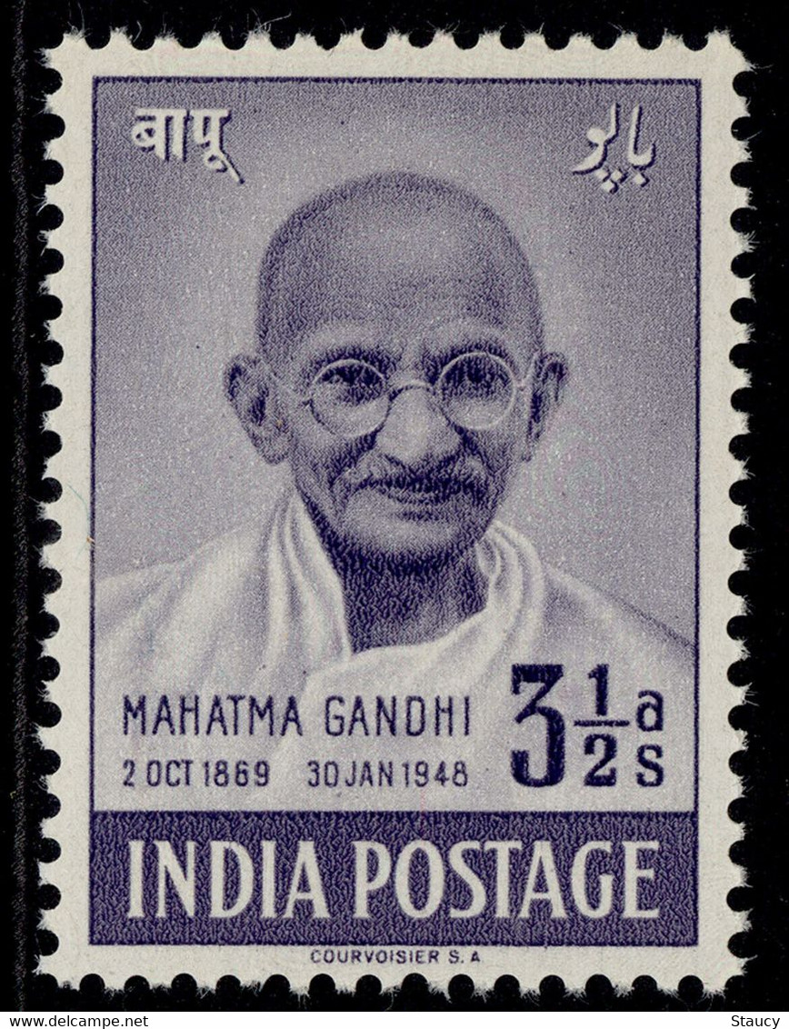 India 1948 Mahatma Gandhi (Sg#306) 3½a Violet Mint MLH As Per Scan - Unused Stamps
