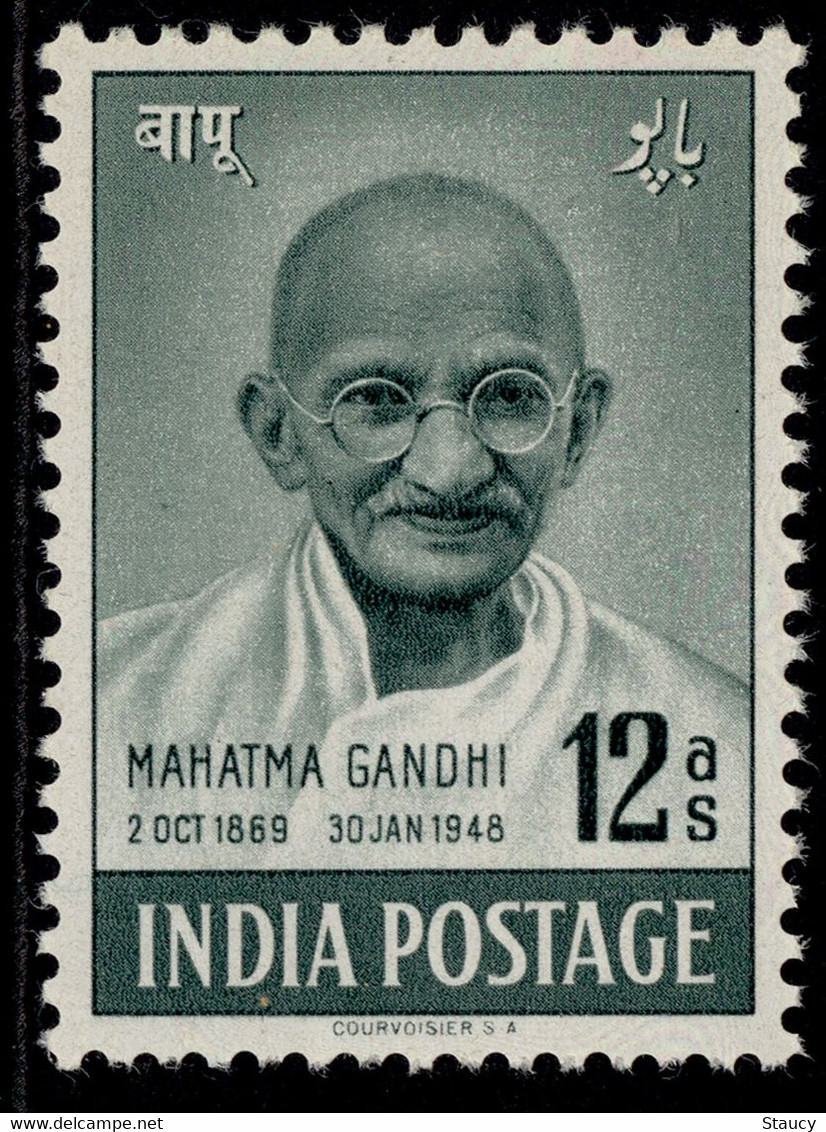 India 1948 Mahatma Gandhi (Sg#307) 12a Grey-green Mint MLH As Per Scan - Unused Stamps
