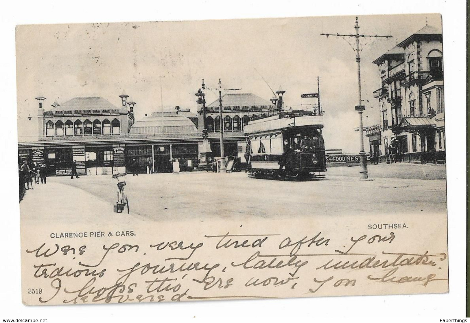 Postcard, Hampshire, Southsea, Trolley Bus, Tram, Clarence Pier, House, Street, Road, 1903. - Southsea