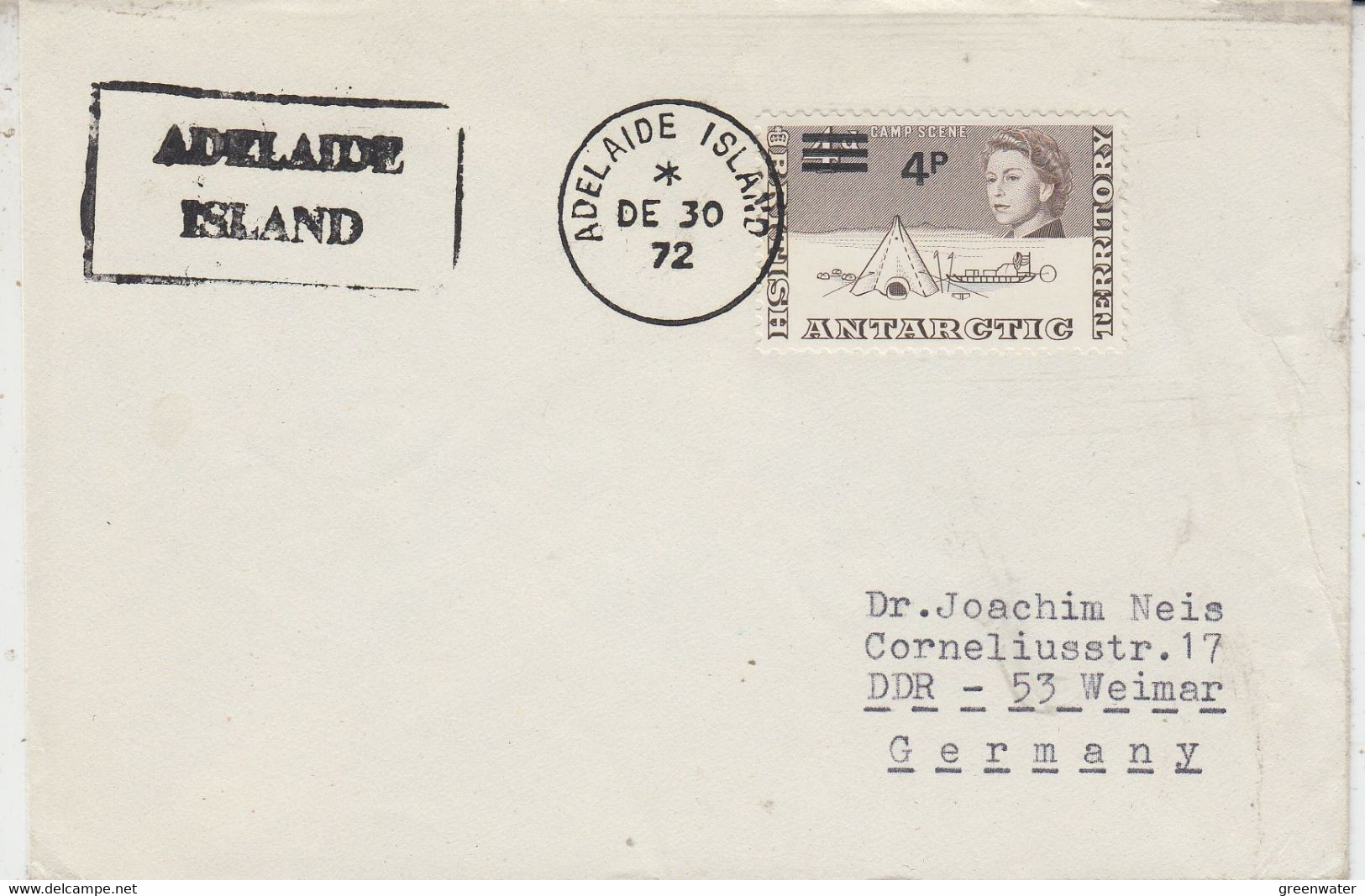 British Antarctic Territory (BAT) Cover  Ca Adelaide Island DE 30 1972 (TA153) - Covers & Documents