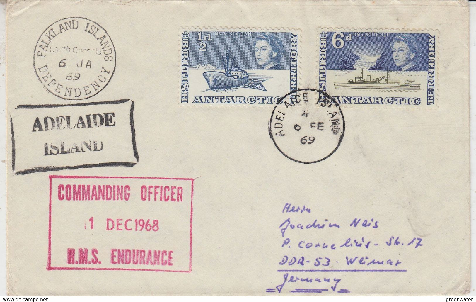 British Antarctic Territories (BAT) Cover Ca HMS Endurance Ca FID South Georgia Ca Adelaide Island 6 FE 1969 (TA157) - Briefe U. Dokumente